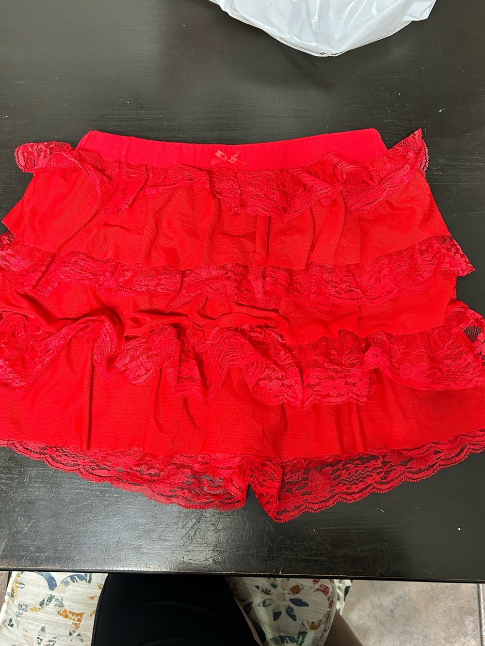 Red Lace Ruffle Shorts